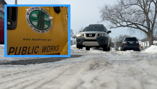 Wyoming roads with public works sign