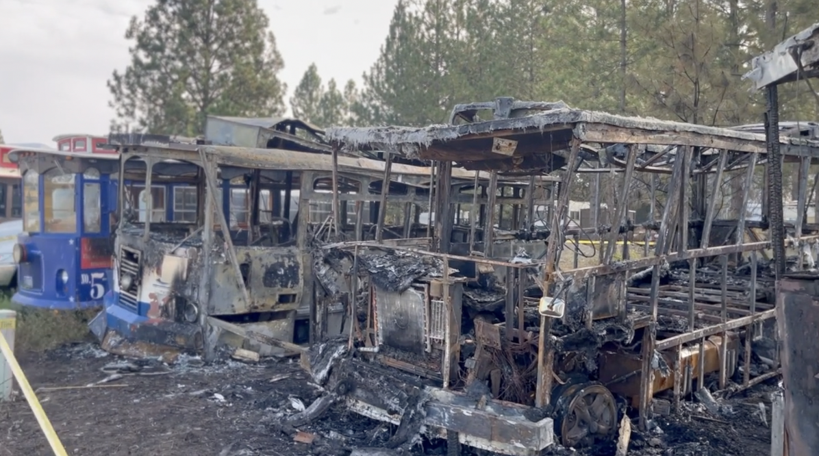 Trolley cars burned