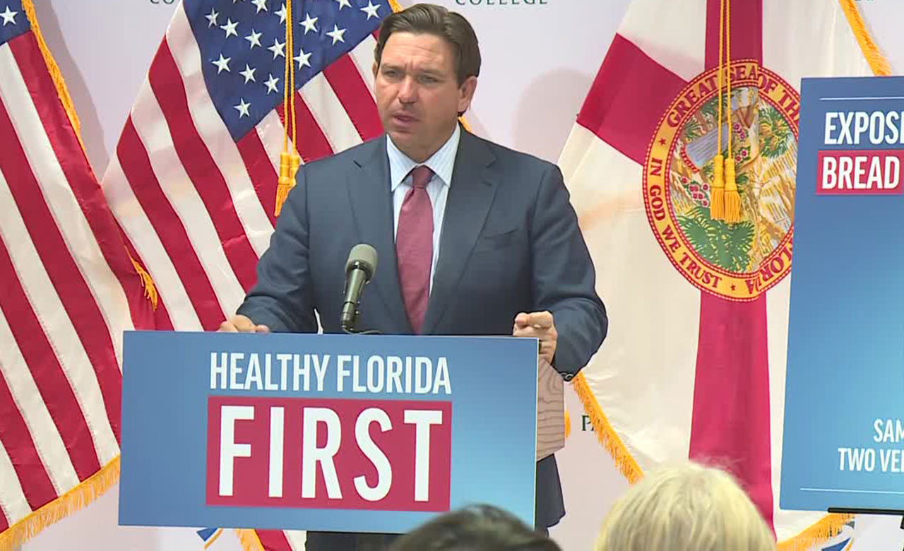 Gov. Ron DeSantis speaks at Palm Beach State College on Feb. 5, 2026.