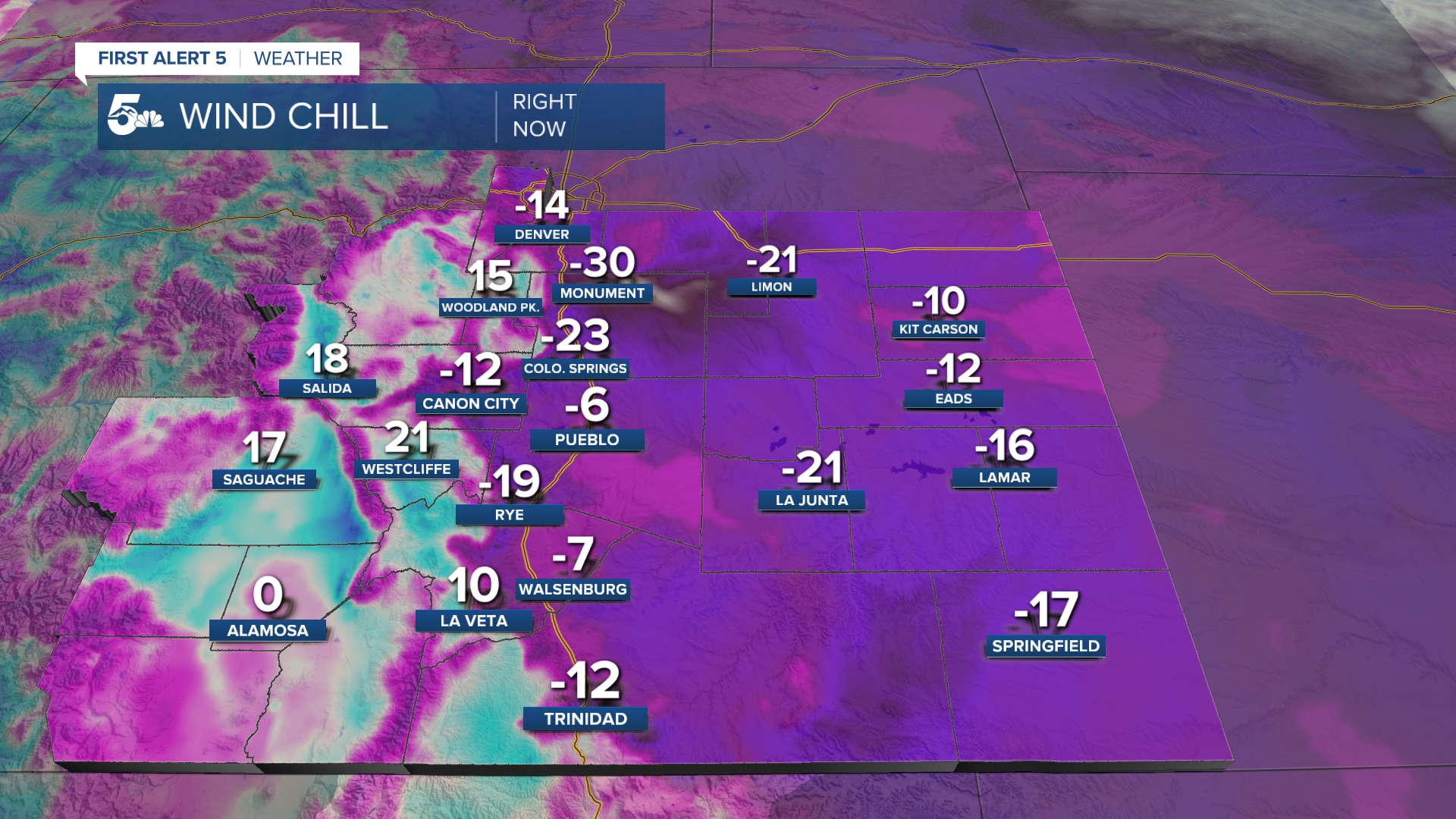 Wind Chills Sunday morning in southern Colorado