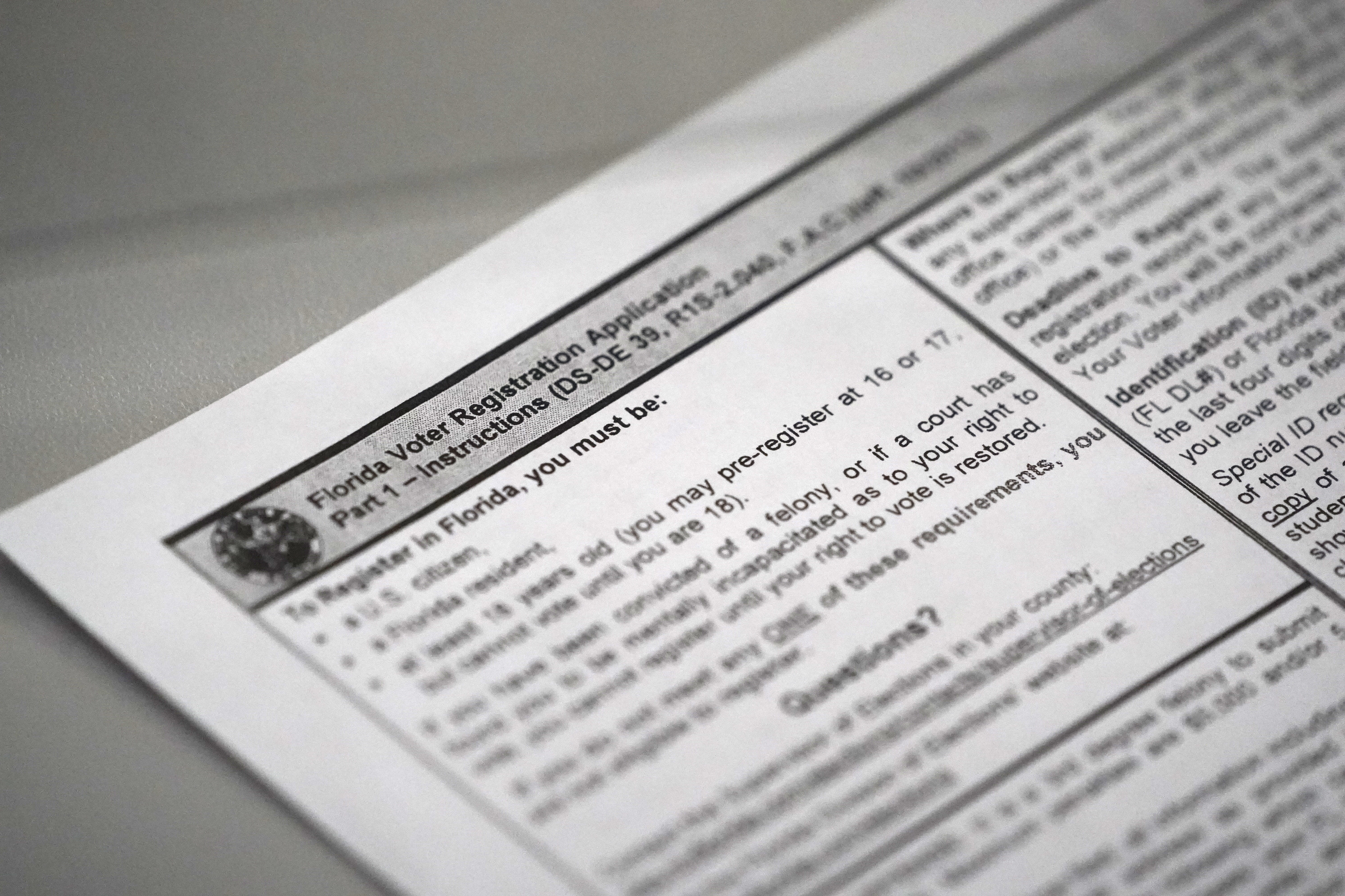 Florida voter registration application