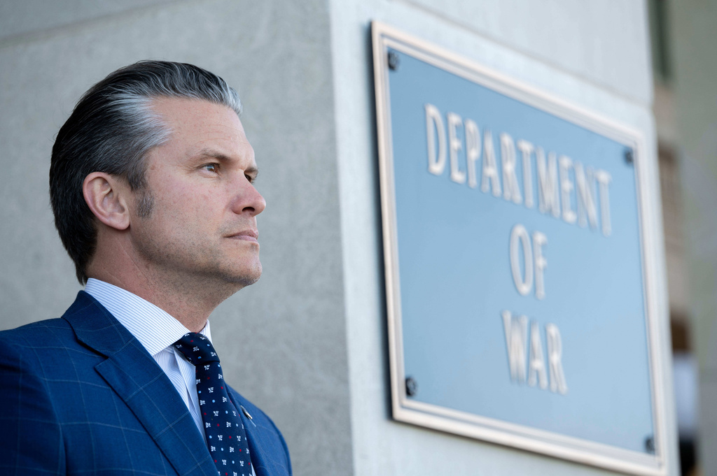 Defense Secretary Pete Hegseth stands outside the Pentagon during a welcome ceremony for Japanese Defense Minister Shinjirō Koizumi at the Pentagon, Thursday, Jan. 15, 2026 in Washington. 