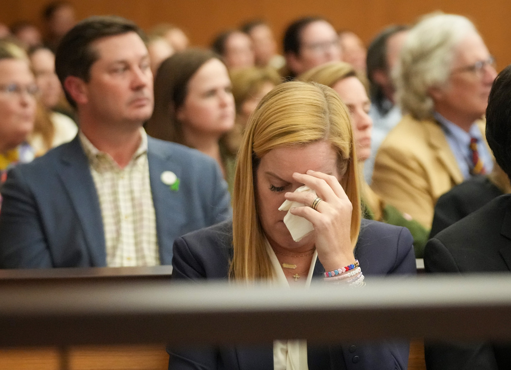 Camp Mystic Director Mary Liz Eastland listens at a hearing about a temporary restraining order regarding the camp at the Travis County Courthouse, in Austin, Texas, Wednesday, March 4, 2026. 