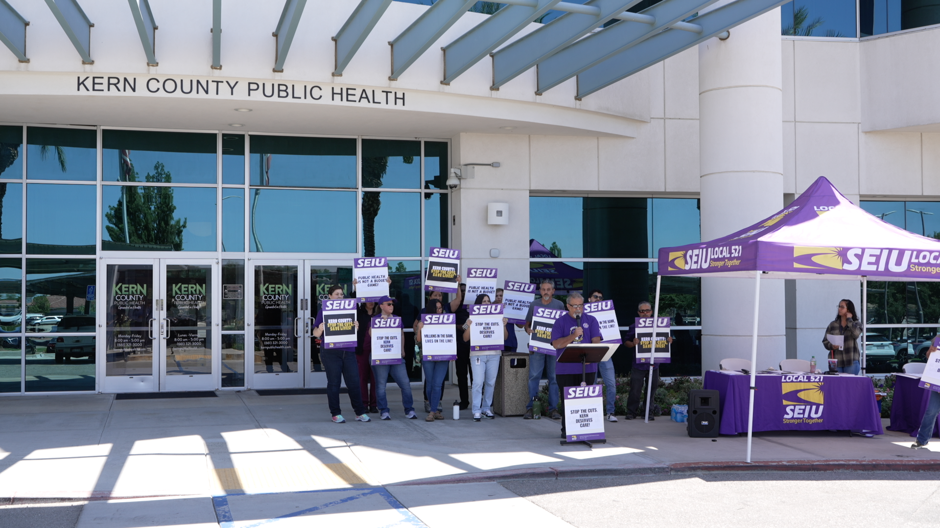 Union members protest public health layoffs in Kern County