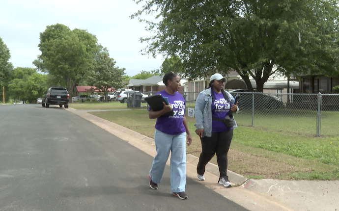Moms walking in neighborhood