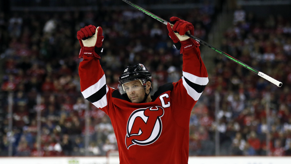 Andy Greene celebrates January 12 2020