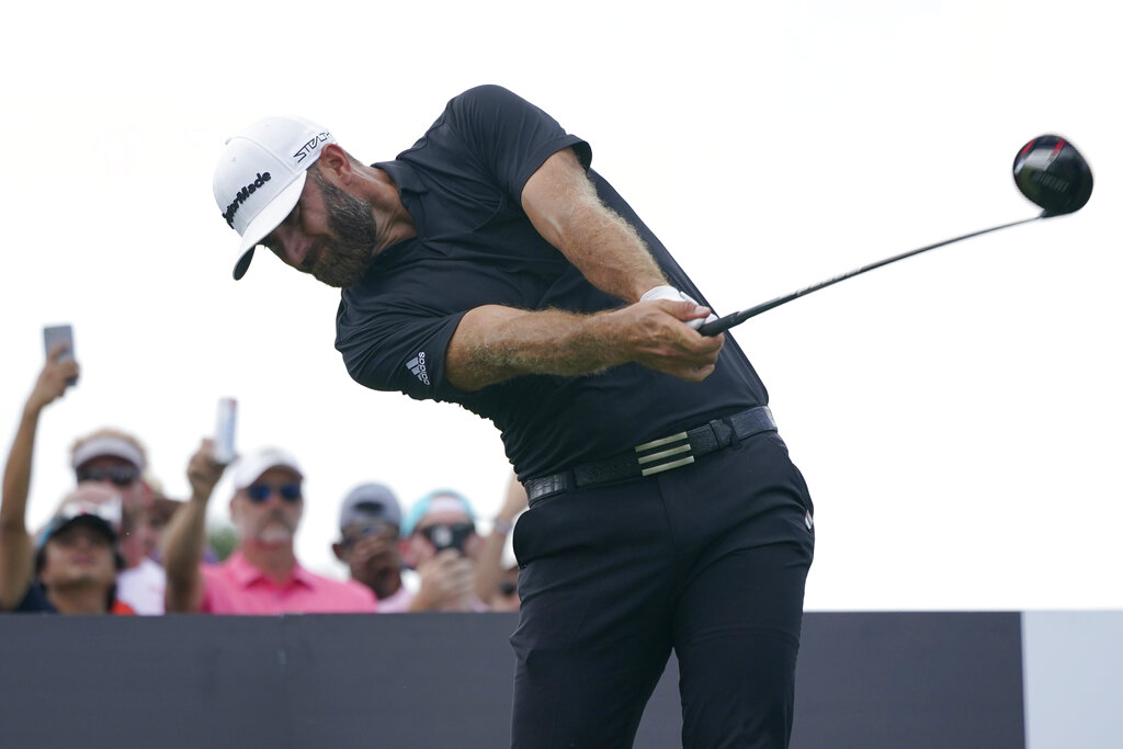 Dustin Johnson hits from third tee during final round of LIV Golf Team Championship, Oct. 30, 2022