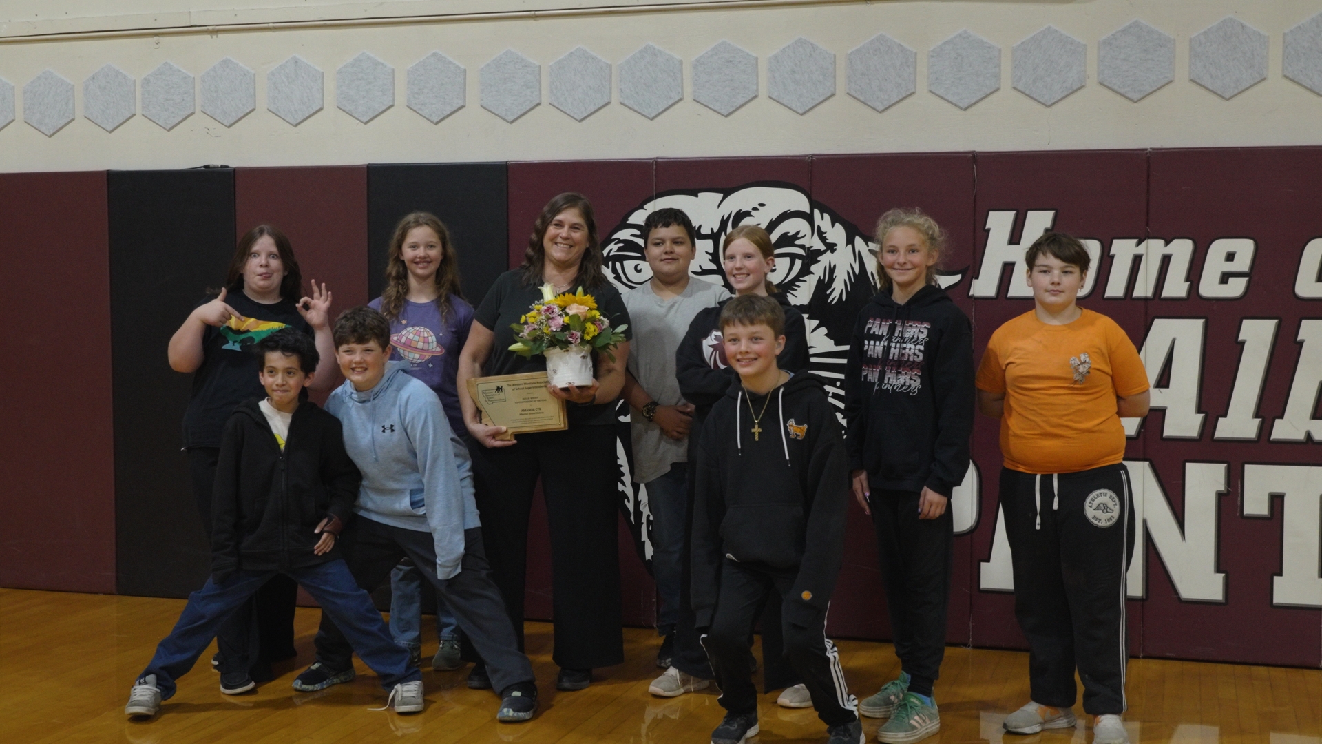 Alberton Superintendent Amanda Cyr with Students