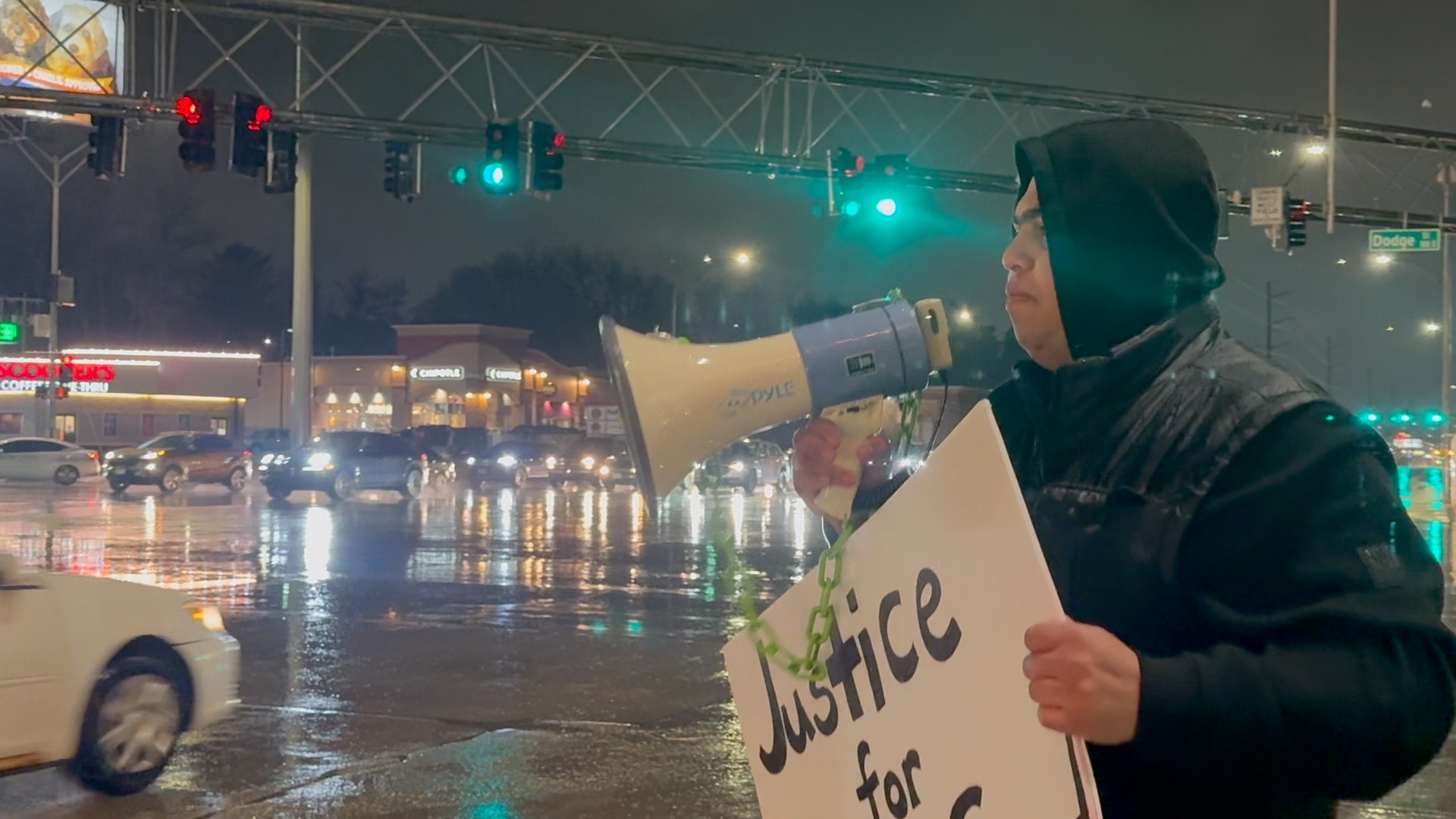 A protest at 72nd and Dodge in Omaha after ICE kills woman in Minneapolis