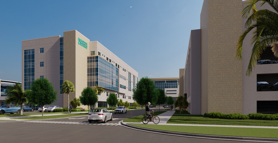 Rendering of Jupiter Medical Center's five-story tower and parking garage.png