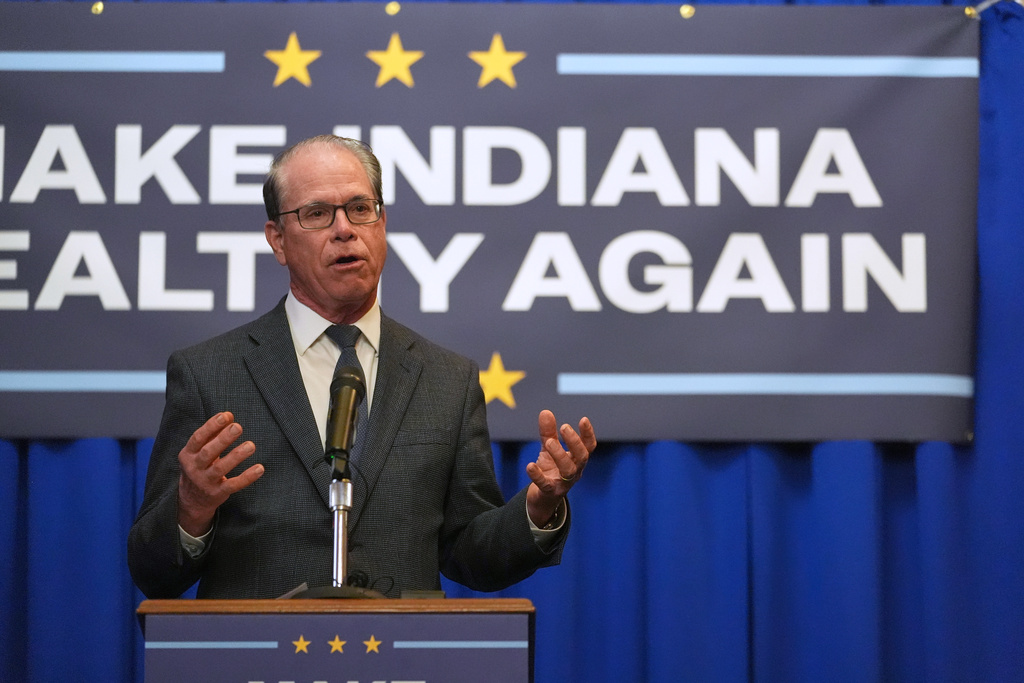 Indiana Gov. Mike Braun speaks during a Make Indiana Healthy Again initiative event in Indianapolis, April 15, 2025.