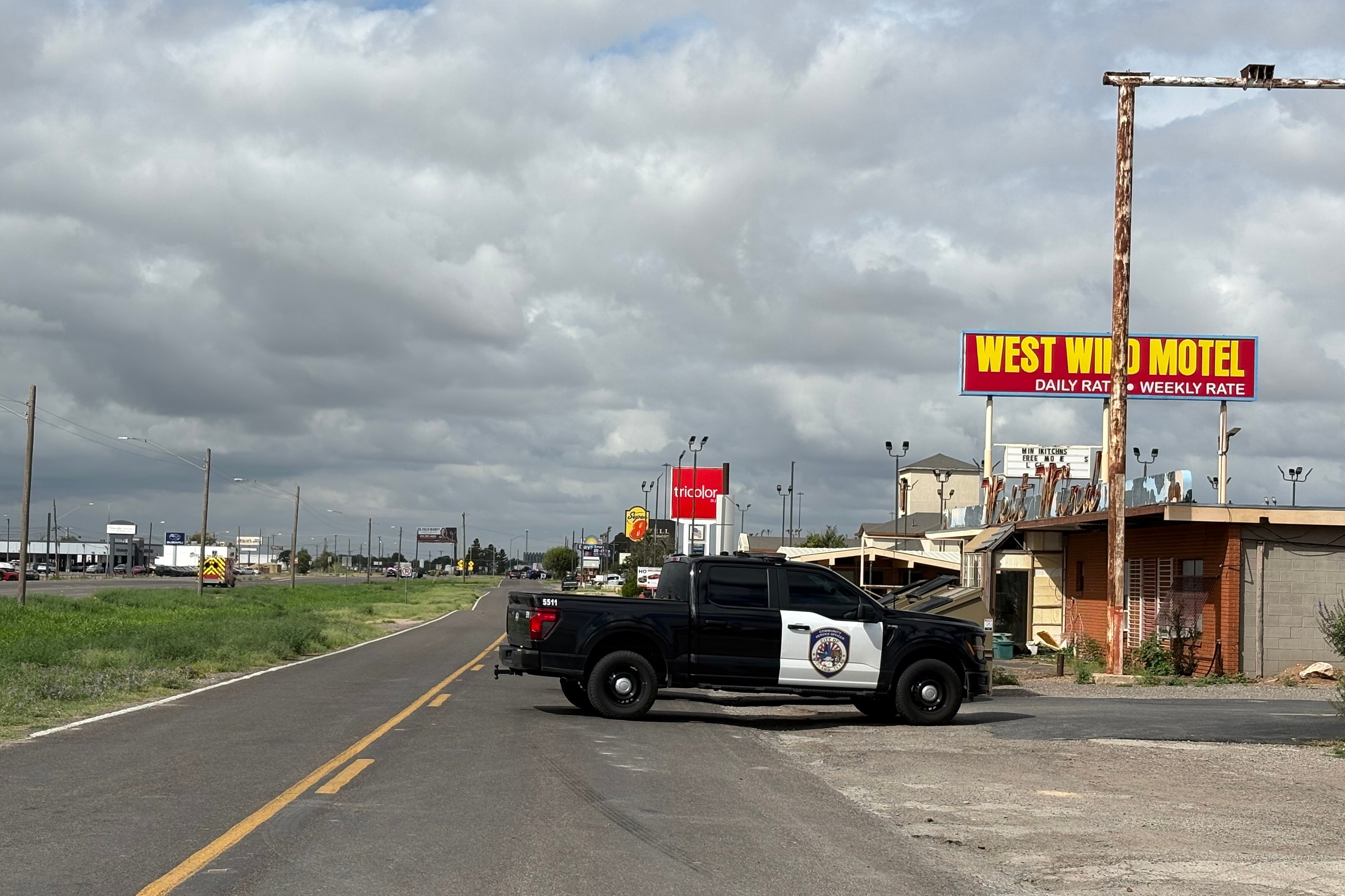 Law enforcement responds to an active shooting scene Friday, June 12, 2026, in Midland, Texas. 