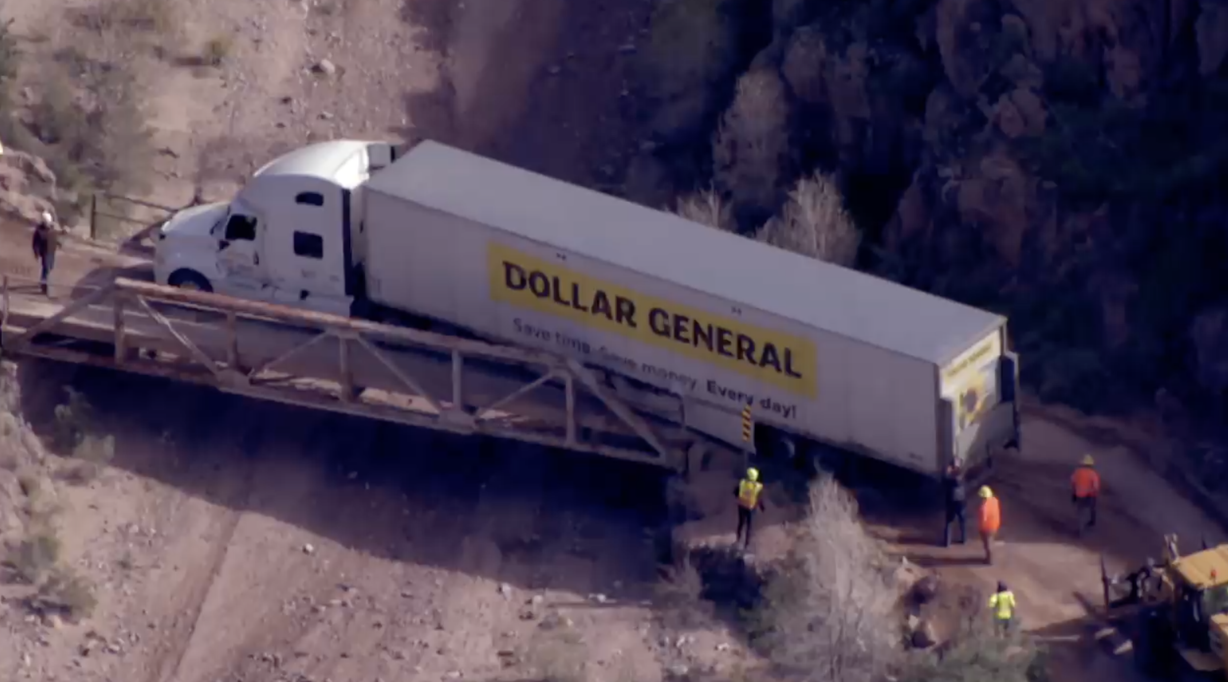 Dollar Tree truck stuck on bridge