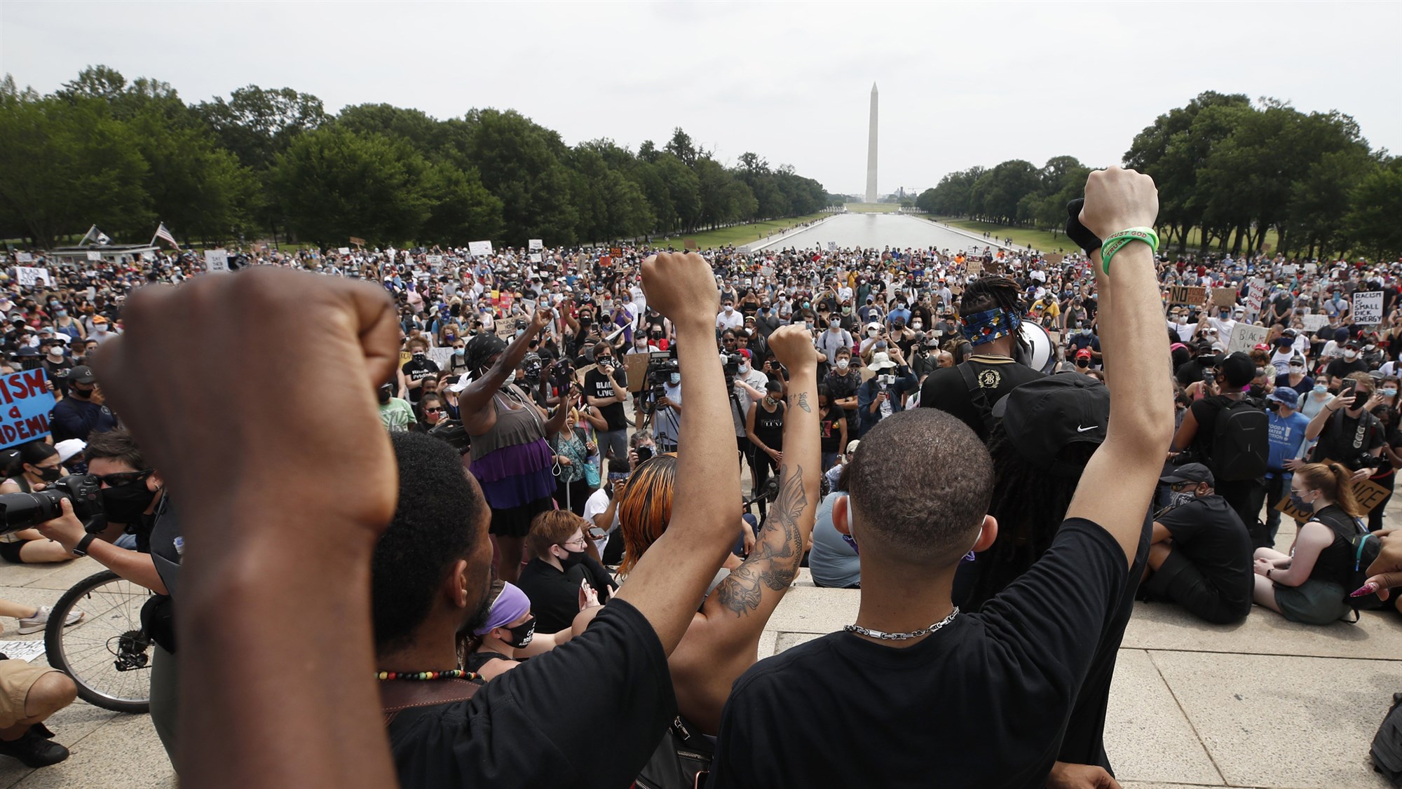 Demonstrators protest on June 6, 2020, at the Lincoln Memorial in Washington, over the death of George Floyd.