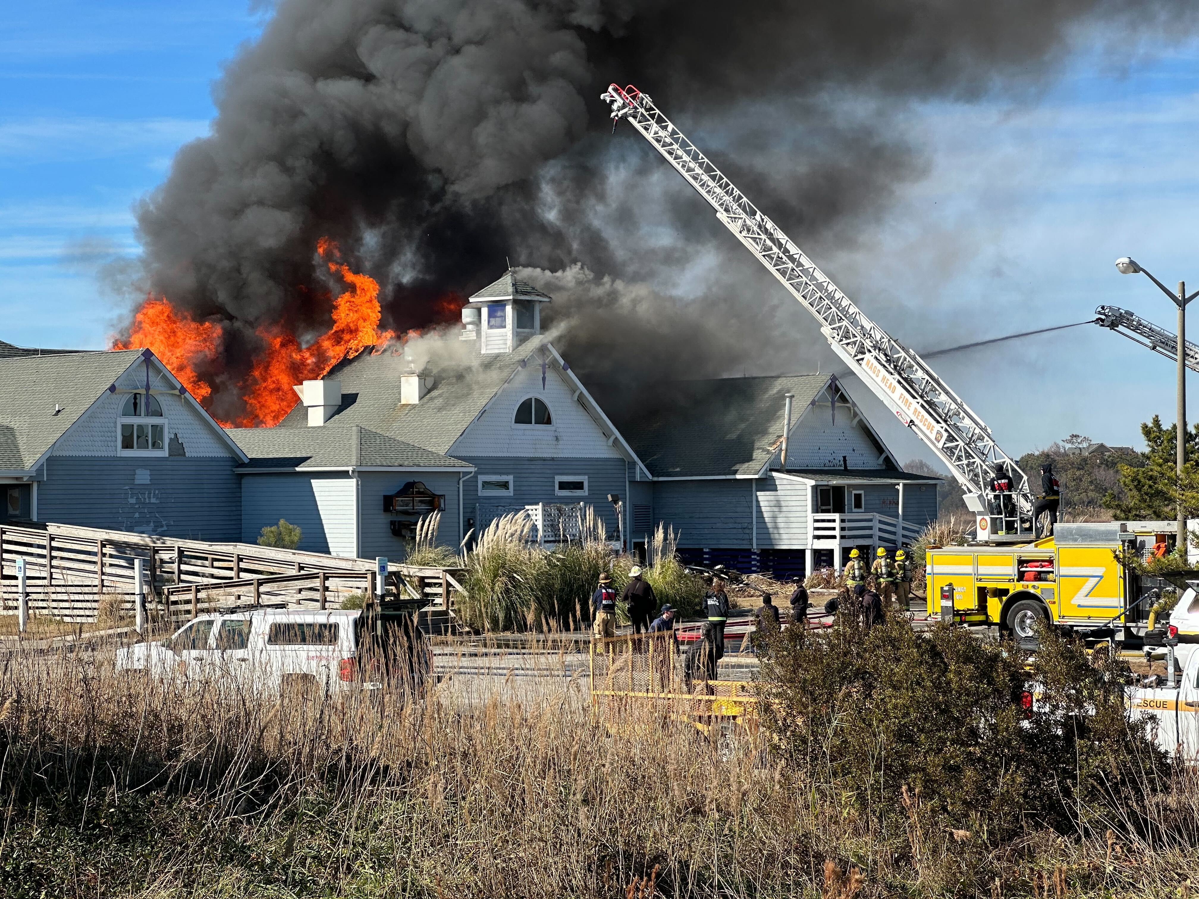 Nags Head fire department trains by burning down old restaurant to make way for new events center