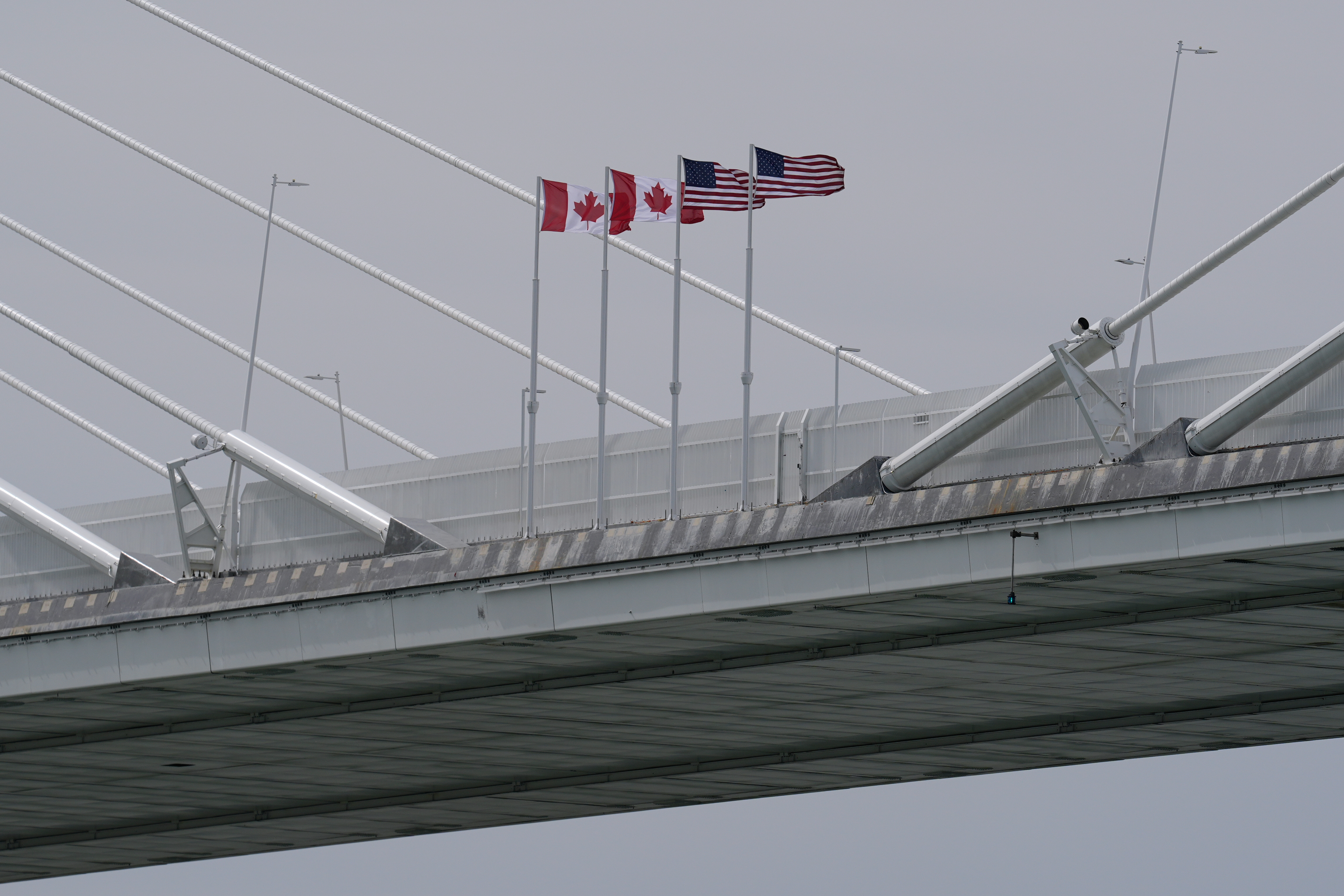 Gordie Howe Bridge canadian american flags
