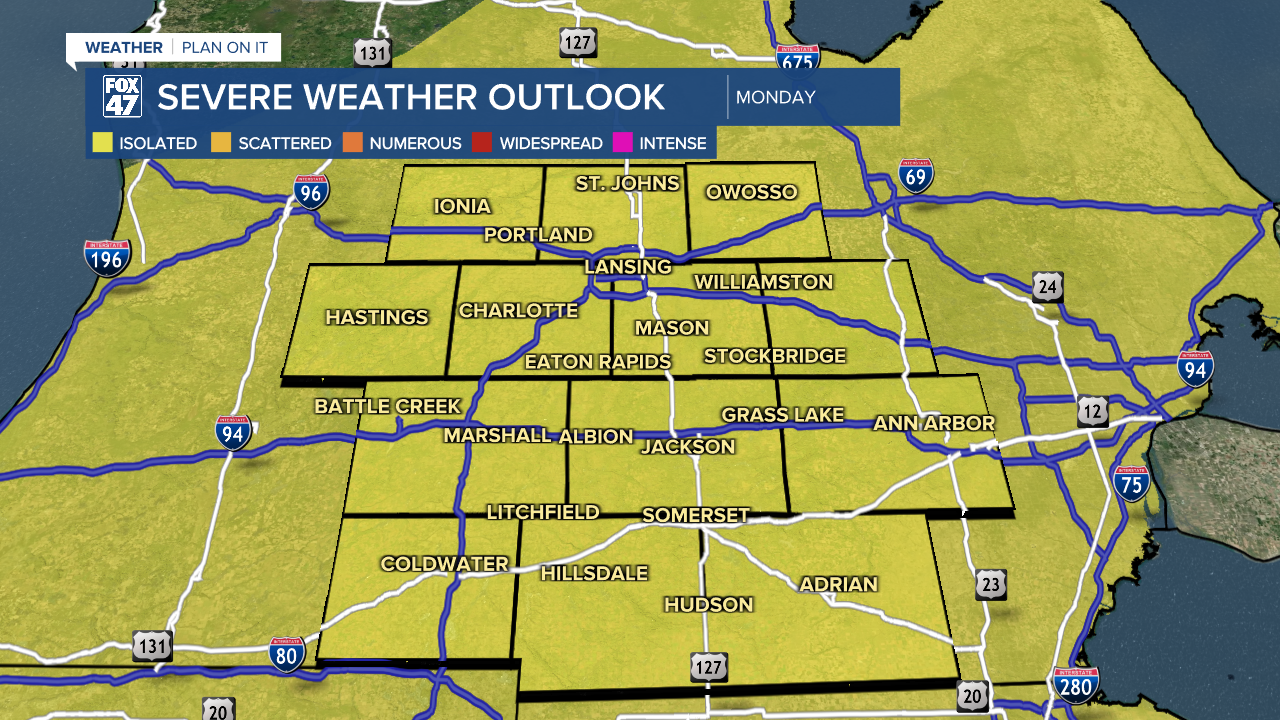 Marginal risk for severe weather Monday