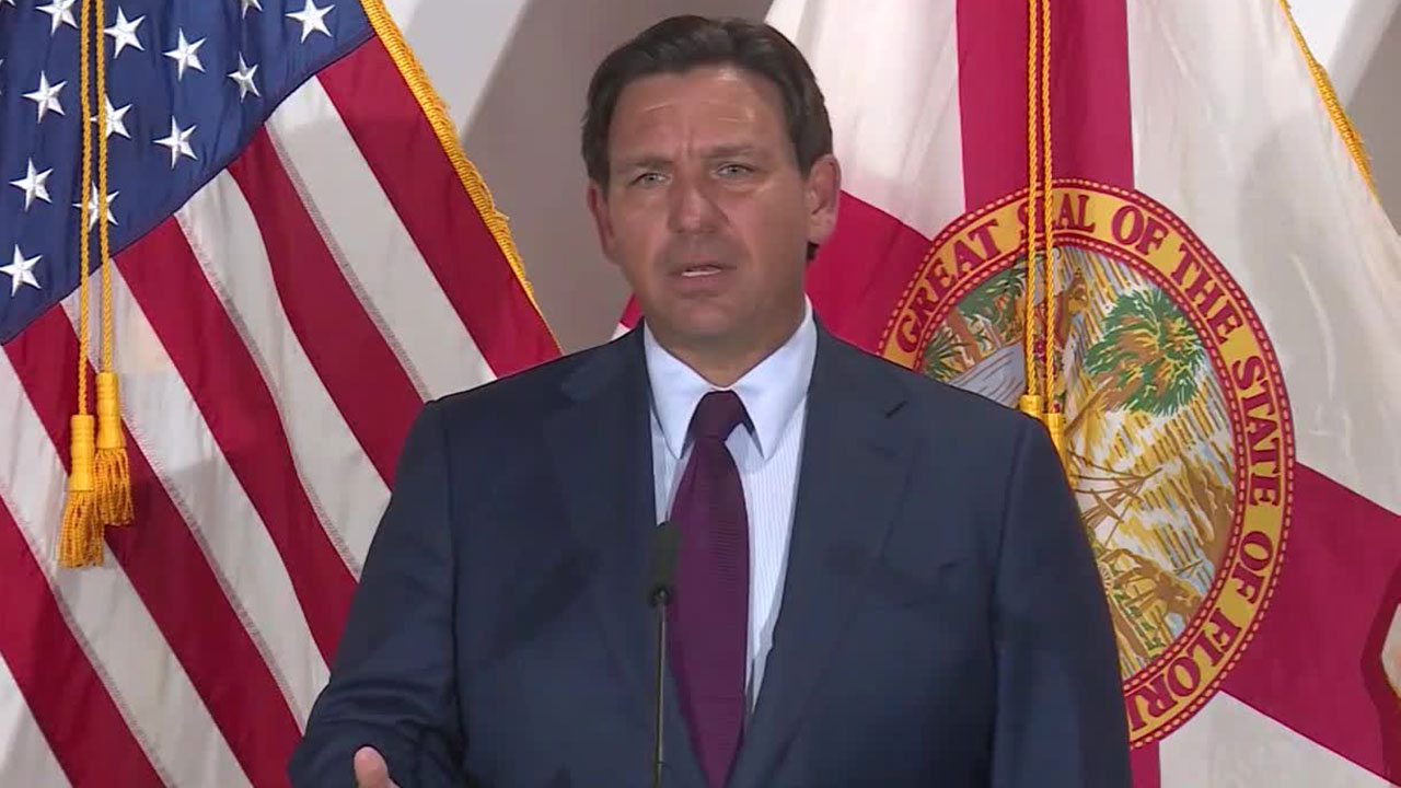 Gov. Ron DeSantis holds a news conference at Palm Beach State College on Aug. 20, 2025.