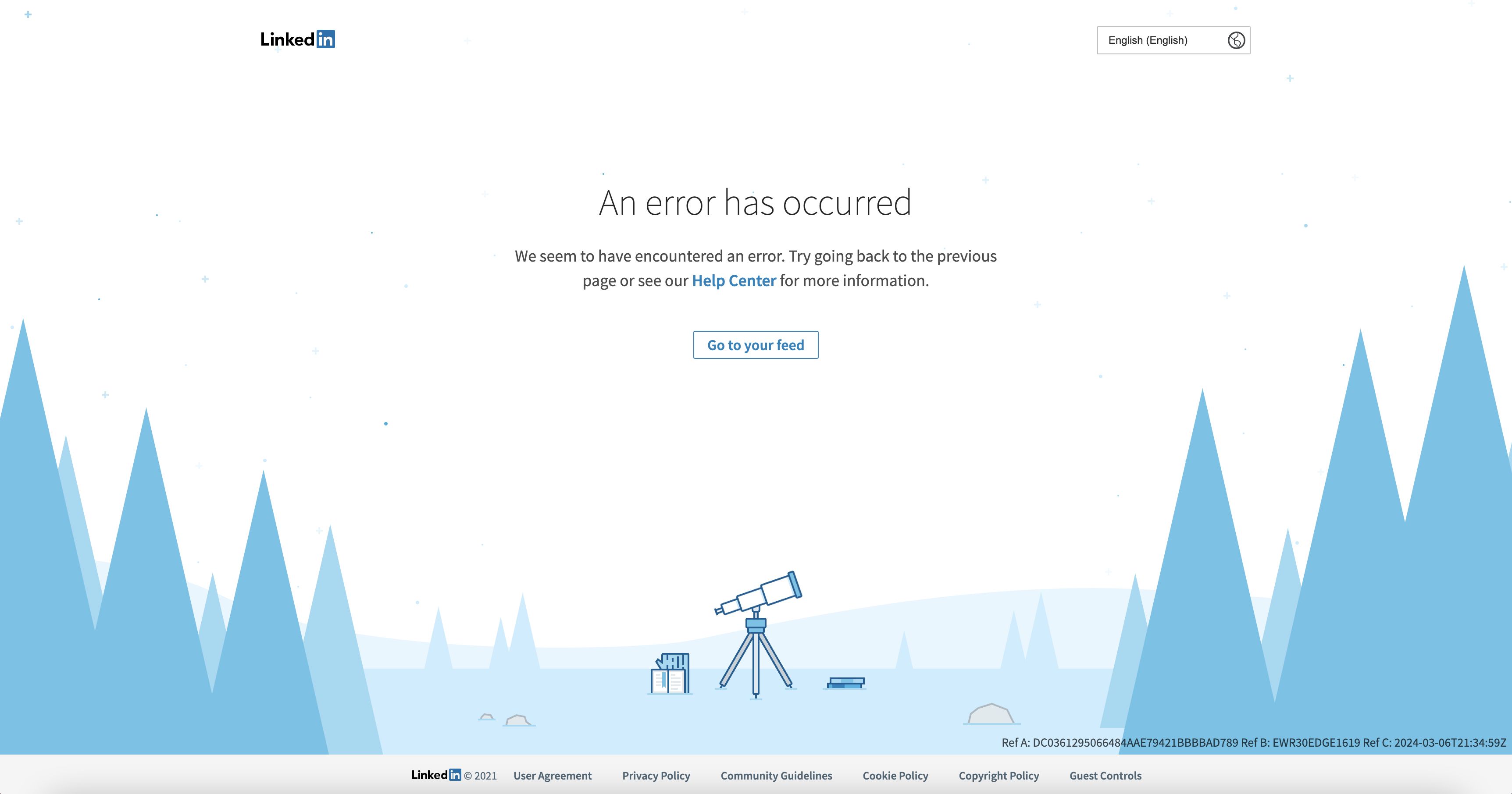 LinkedIn outage screen