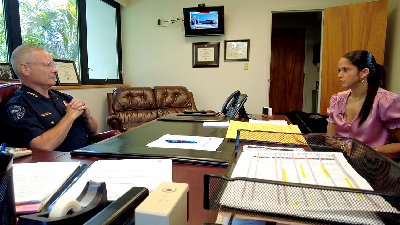 Vero Beach Police Chief David Currey speaks to WPTV reporter Cassandra Garcia on April 21, 2026.