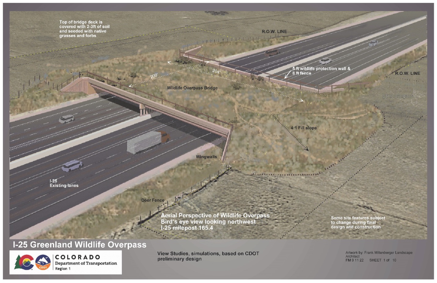 Greenland Wildlife overpass on I-25 rendering