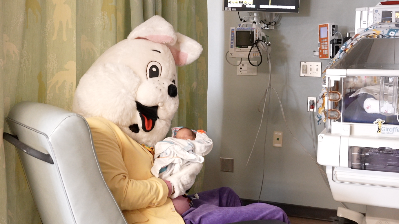 Easter Bunny visits NICU families