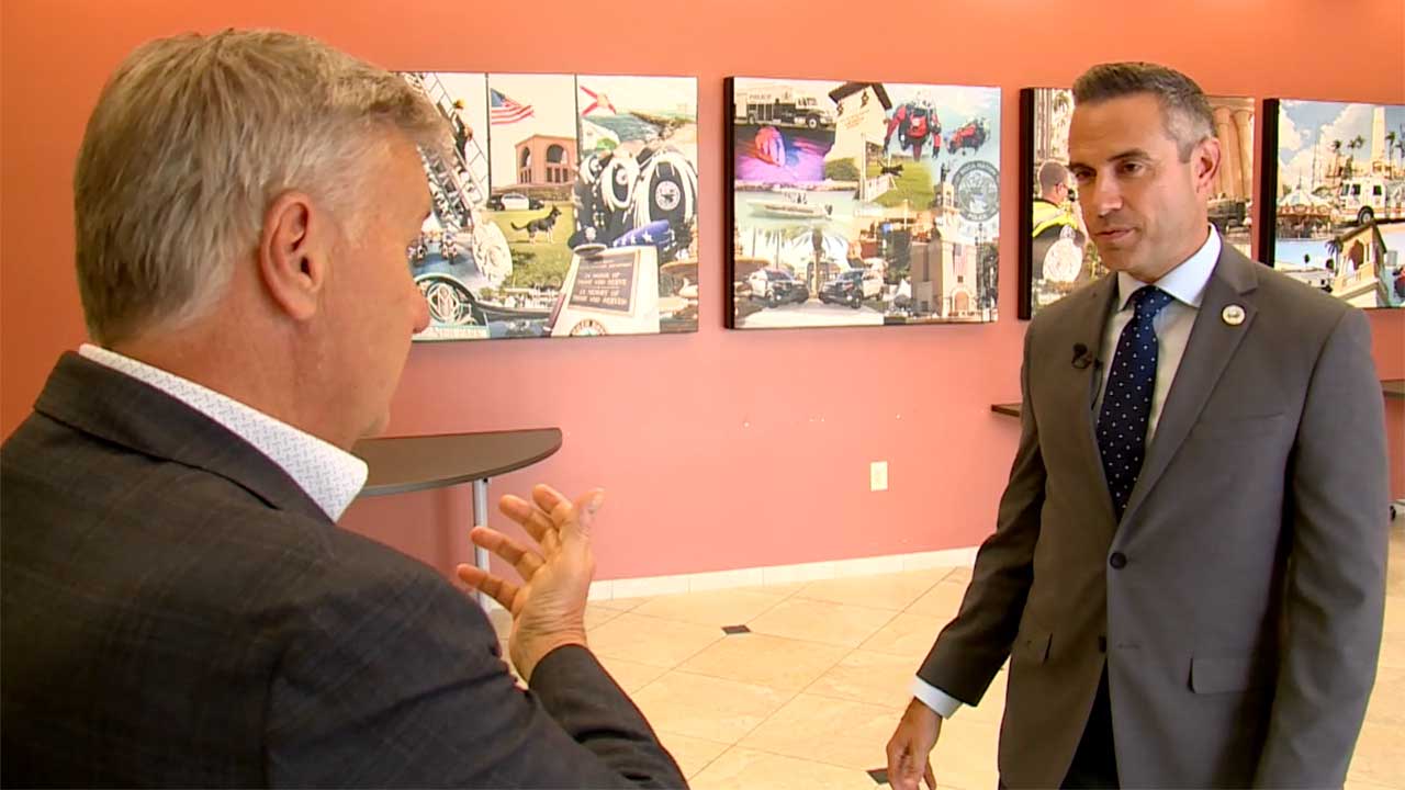 WPTV reporter Matt Sczesny speaks to Boca Raton Mayor Andy Thomson on June 9, 2026.