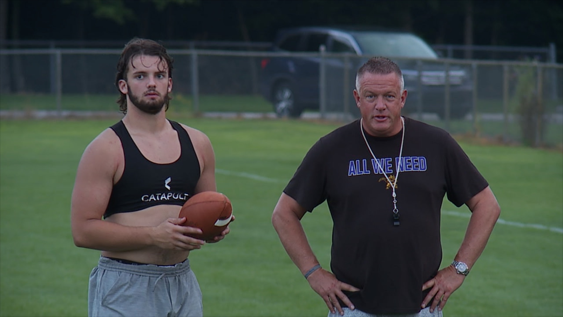 Derek Pennington junior and Derek Pennington senior at Caledonia football practice