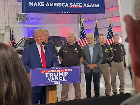 Donald Trump speaks to audience in Howell