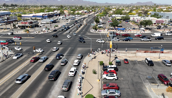 Drone shot of 7th Tesla protest