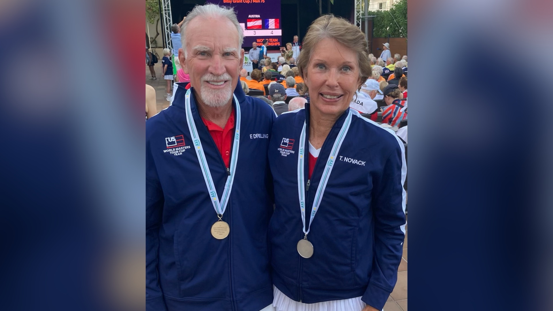 Fred Drilling and Toni Novack after the Master's World Tennis Championships.