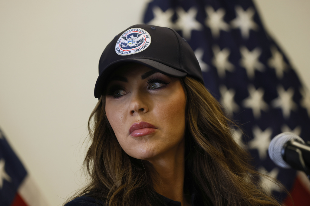 Homeland Security Secretary Kristi Noem holds a news conference regarding the recent protests in Los Angeles on Thursday, June 12, 2025. 