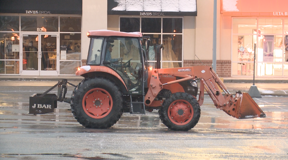 Snowfall overnight on Saturday had drivers driving carefully and road crews at work