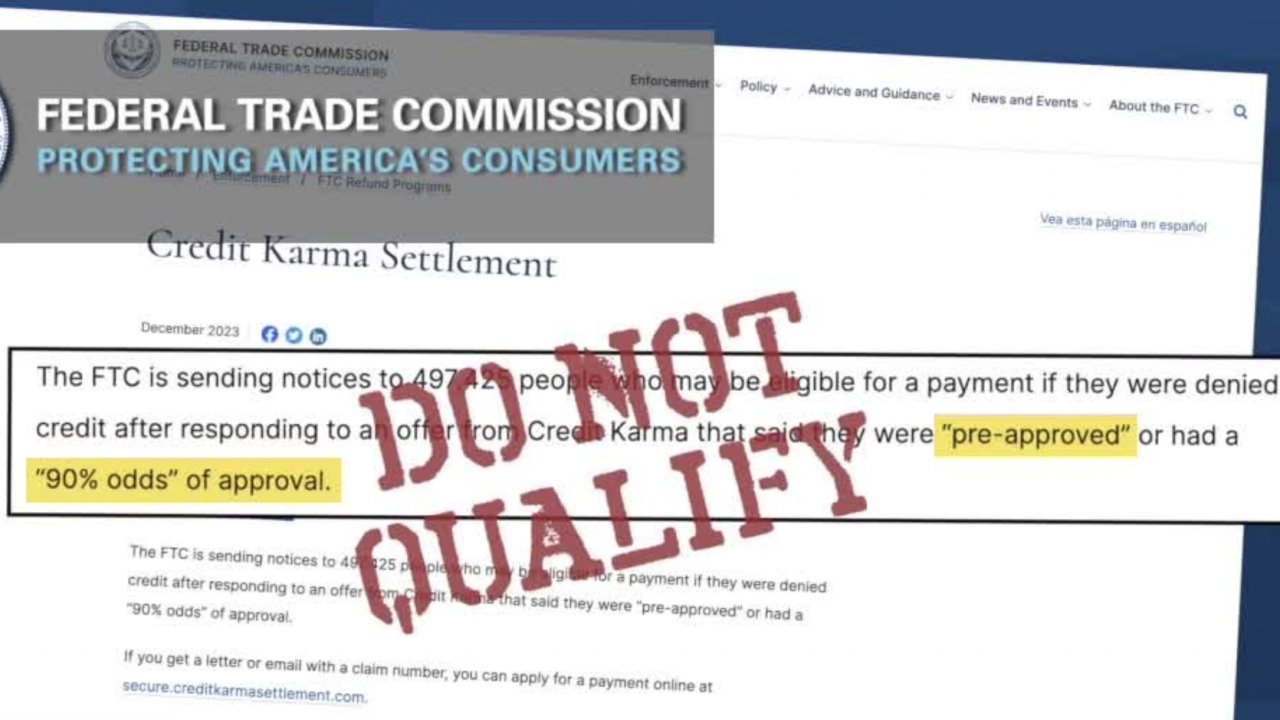 Credit Karma's settlement document with a "Do Not Qualify" stamp