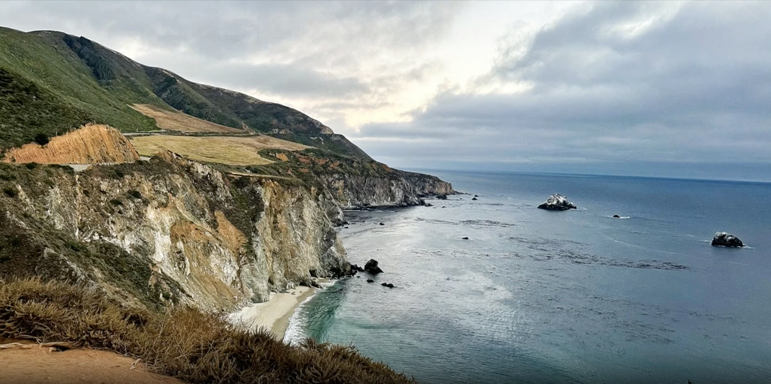 The beach and waters off of California's coast.