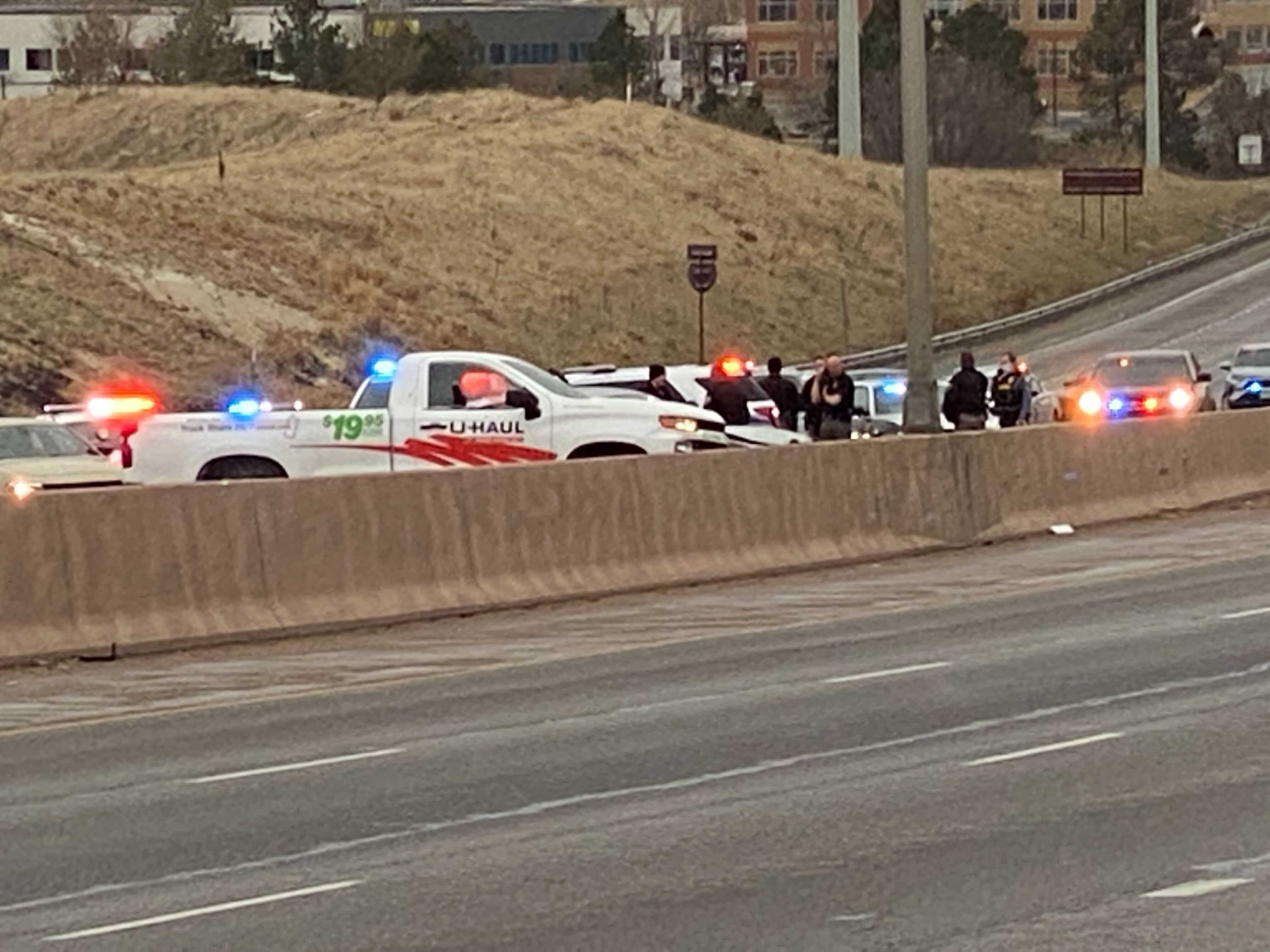 Scene of crash following police pursuit that ended on I-25 in Colorado Springs. 