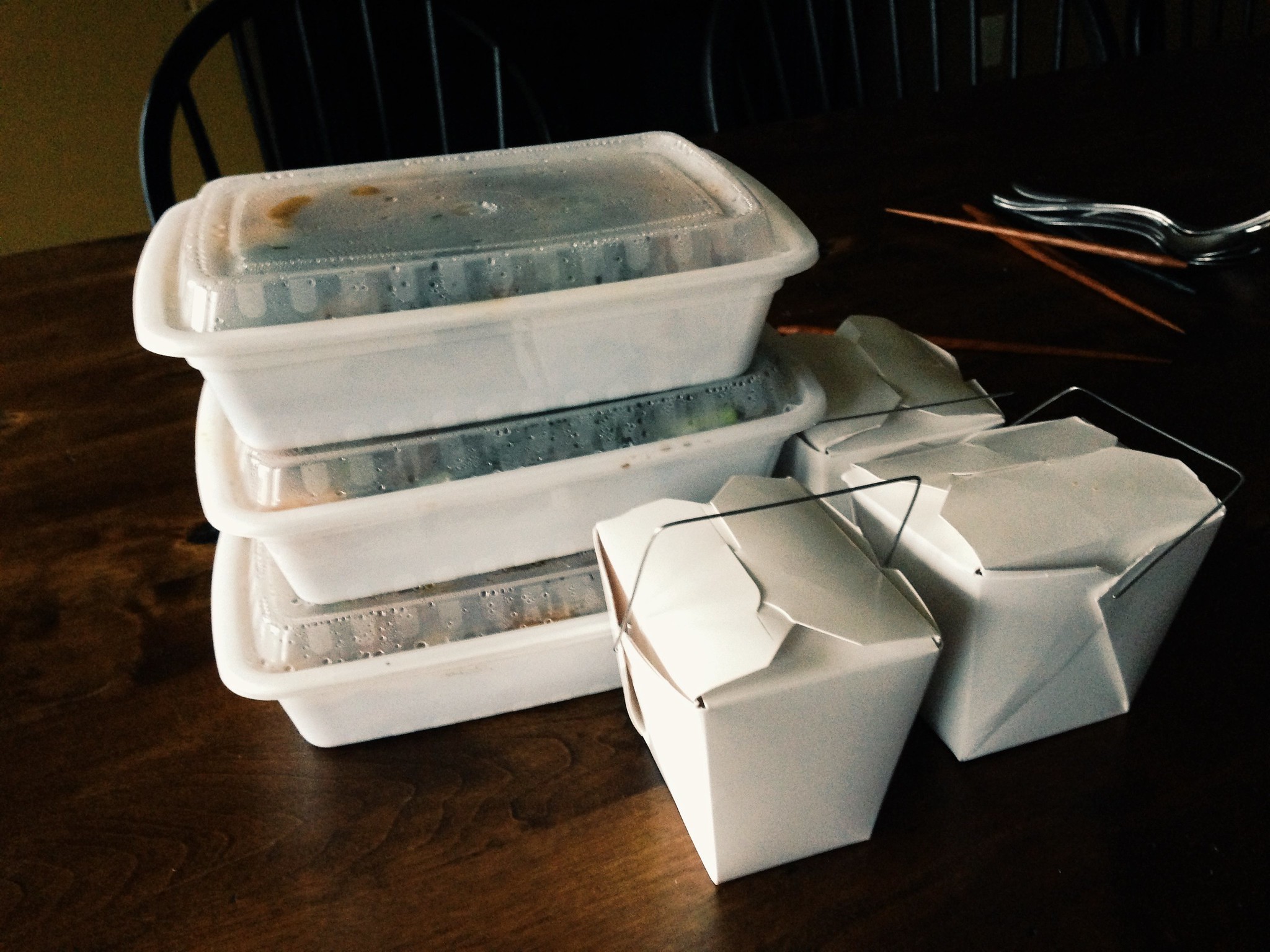 Takeout food containers.