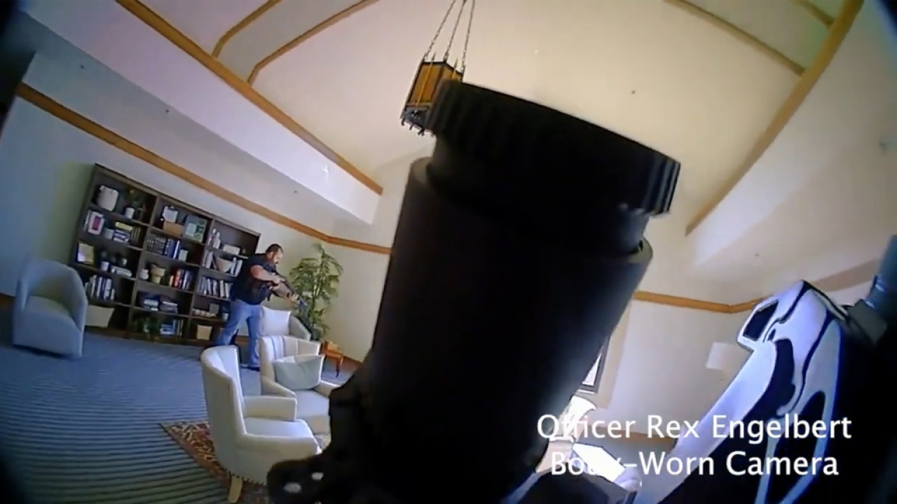 Bodycam footage of police responding to an active shooter.