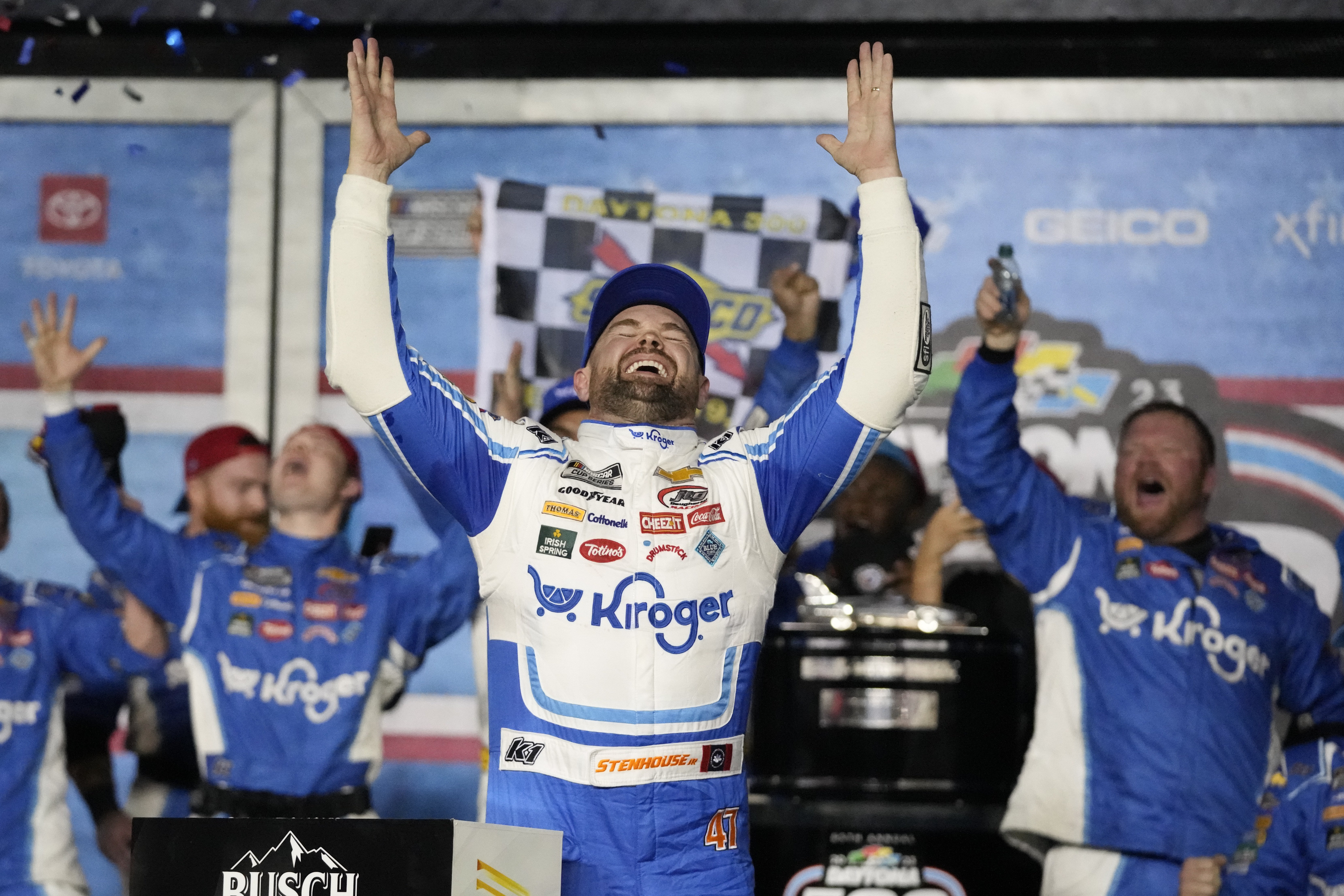 Ricky Stenhouse Jr. celebrates after winning 2023 Daytona 500
