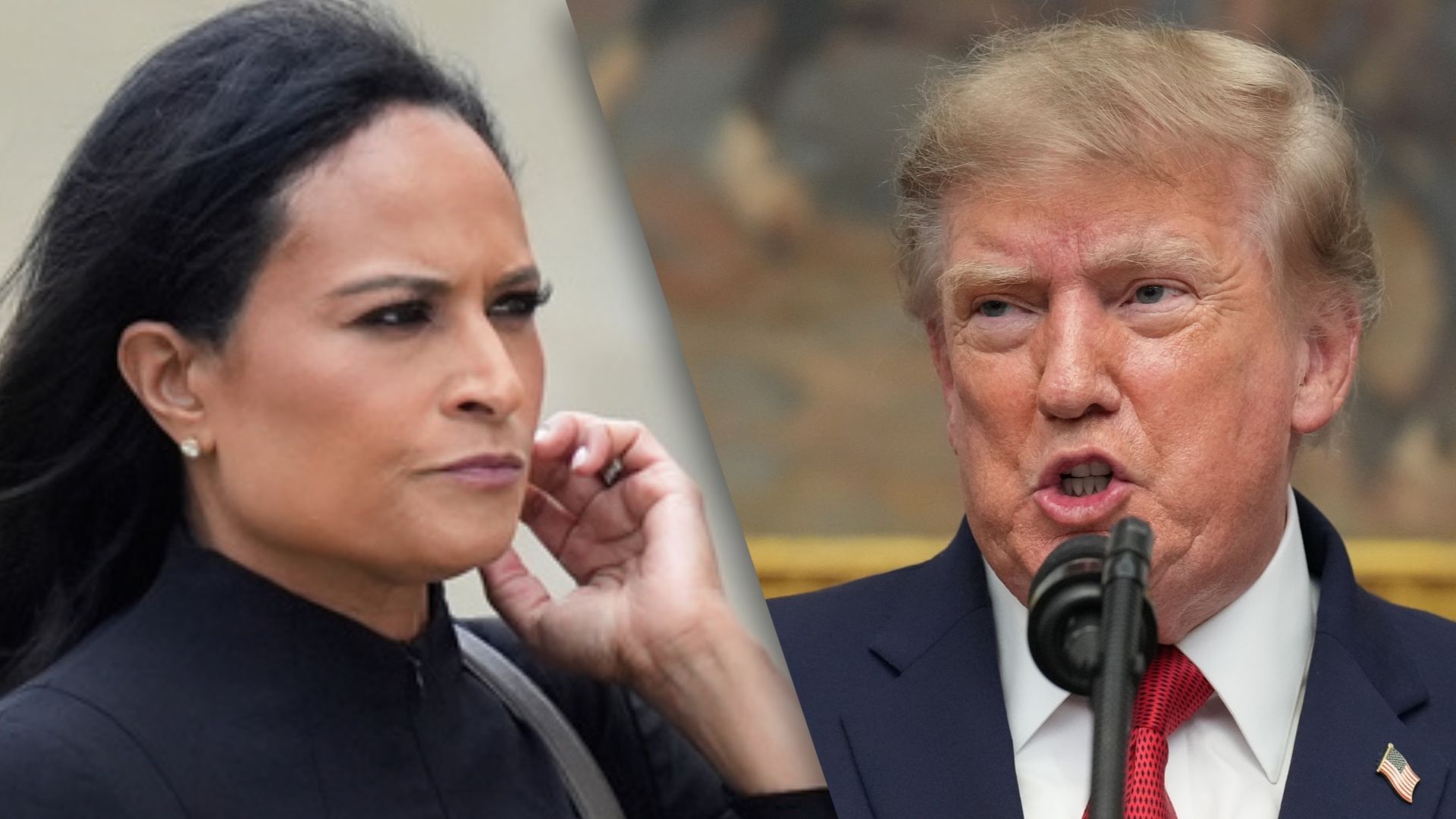 This combination of images show NBC's Kristen Welker, left, and President Donald Trump.