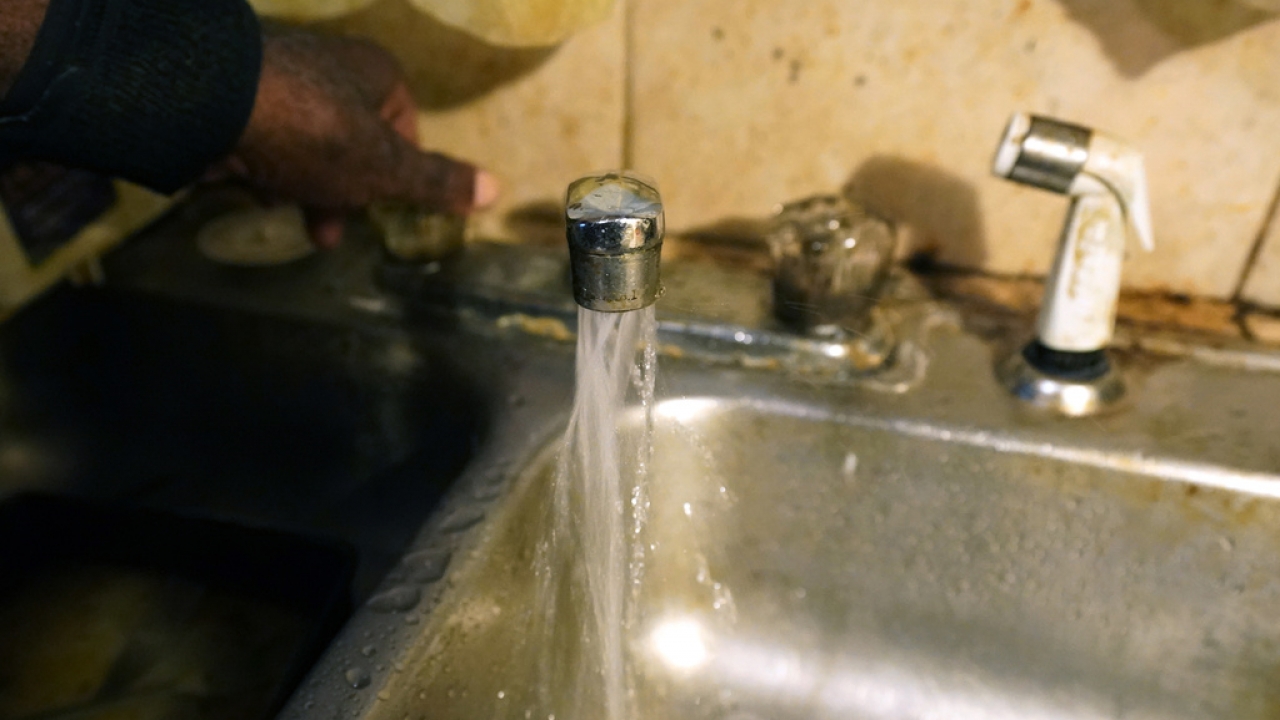 Water flowing from a kitchen spout in Jackson, Mississippi.