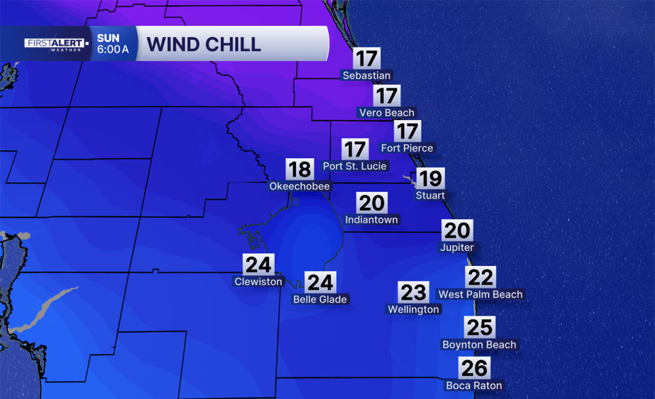 Wind chill forecast for Feb. 1, 2026