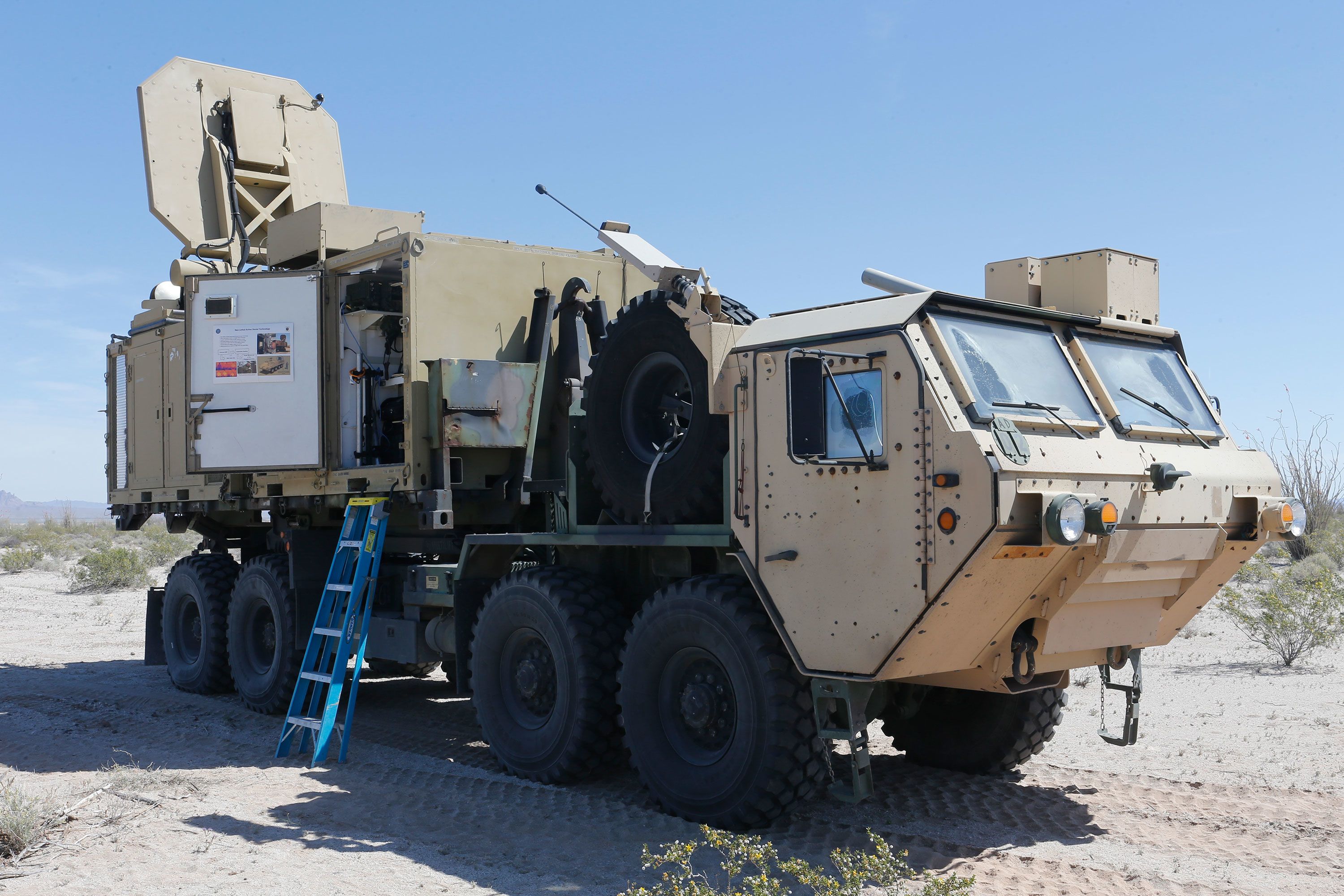 An Active Denial System from the Joint Non-Lethal Weapons Directorate is staged before conducting a demonstration in Wellton, Arizona, in April 2017.
