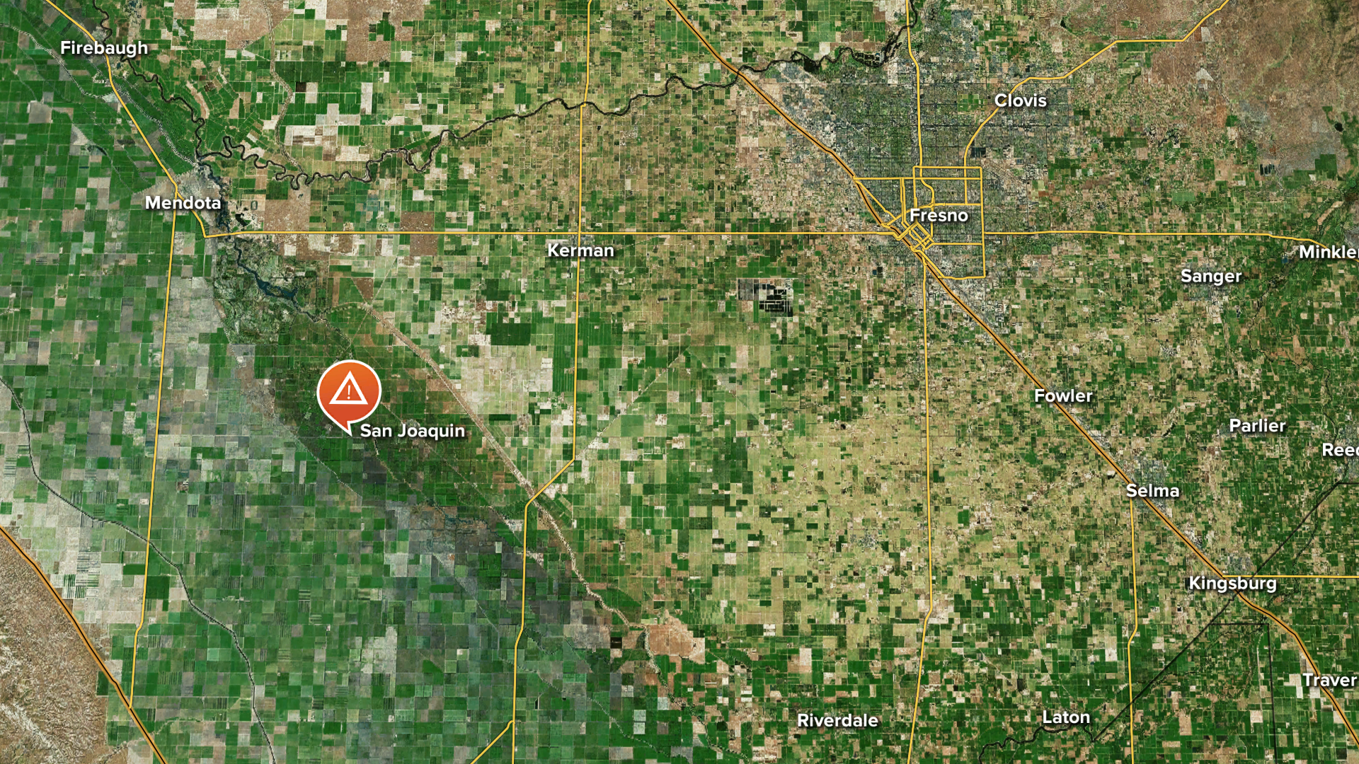 Map of Fresno County crash at intersection of Manning Avenue and James Road