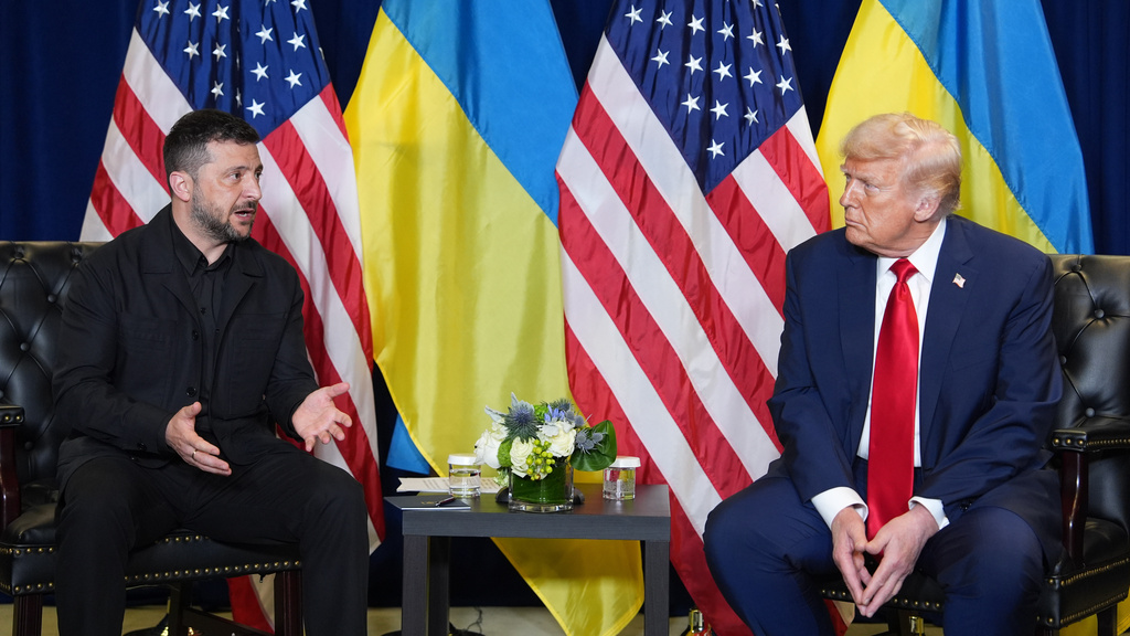 President Donald Trump meets with Ukrainian President Volodymyr Zelenskyy during the United Nations General Assembly, Sept. 23, 2025, in New York. 