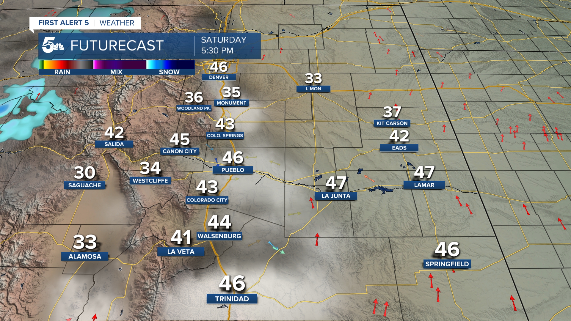 A few clouds in the afternoon on Saturday in southern Colorado