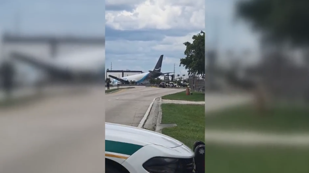 An aircraft that appears to belong to Amazon went off the runway at Miami International Airport on Sunday, video shows.