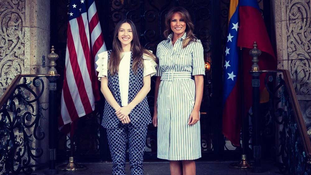 First Lady Melania Trump met with Fabiana Rosales, the wife of Venezuelan opposition leader Juan Guaido, at Mar-a-Lago on March 28, 2019.
