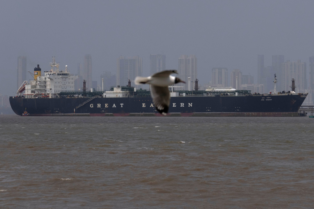 The Indian flagged LPG carrier Jag Vasant transporting liquefied petroleum gas, is seen at the Mumbai Port in Mumbai, India, after it arrived clearing the Strait of Hormuz, Wednesday, April 1, 2026.
