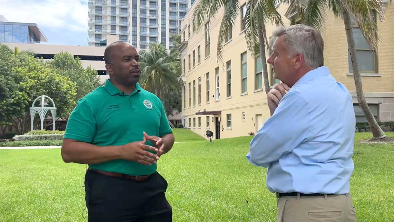 Palm Beach County Commissioner Bobby Powell talks to WPTV reporter Matt Sczesny on July 31, 2026, about affordable housing and possible solutions.